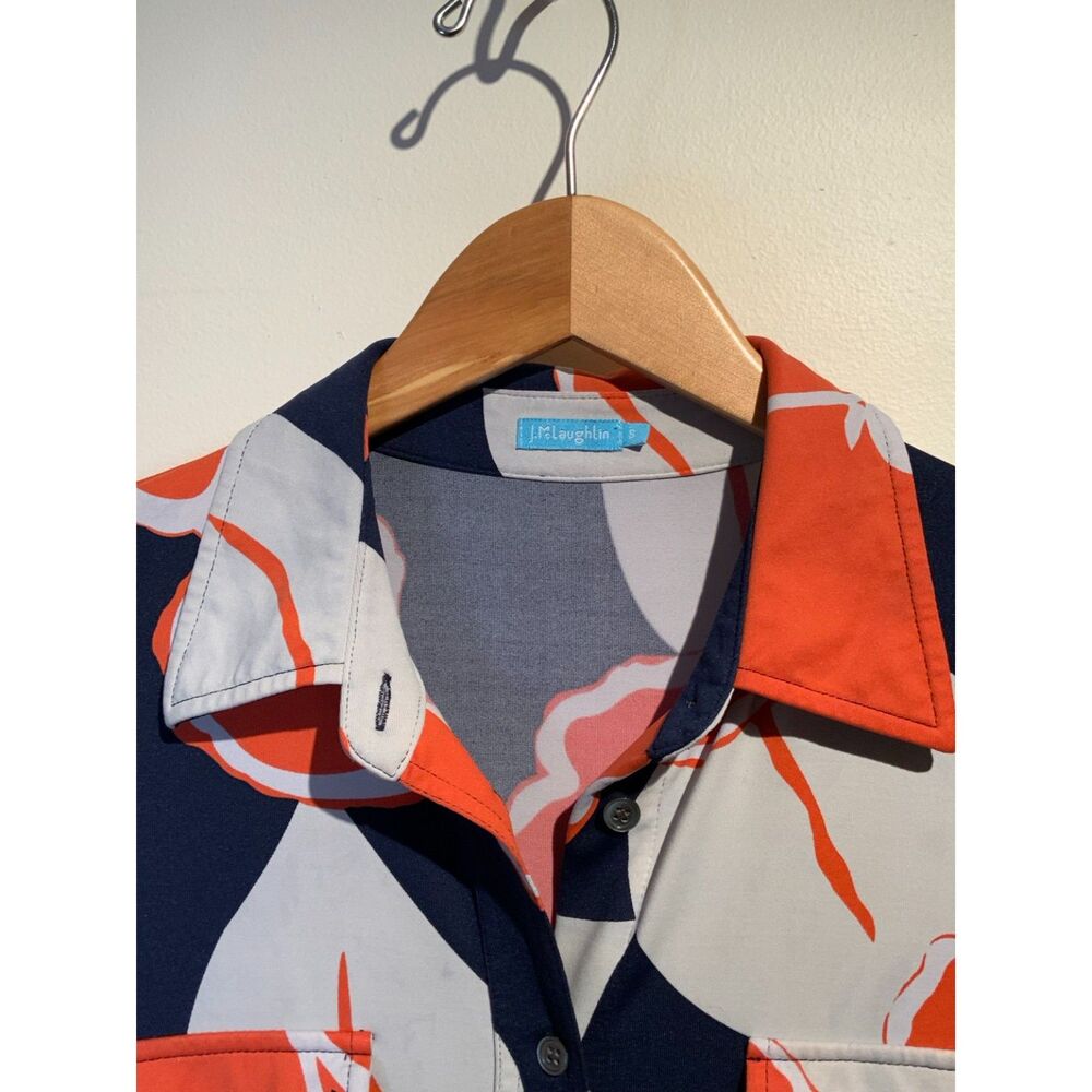 J. McLaughlin Floral Button Down Dress Navy Orange Size Small